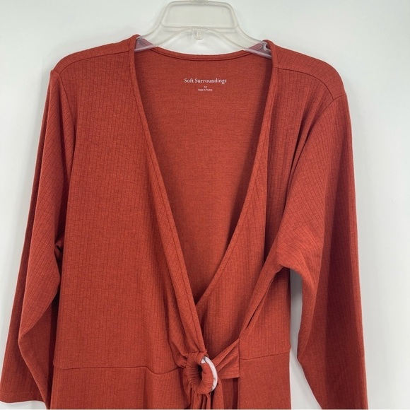 Soft Surroundings Dress Size 1X Womens V Neck Moc Wrap Ribbed Knit Rust Red - Picture 5 of 11